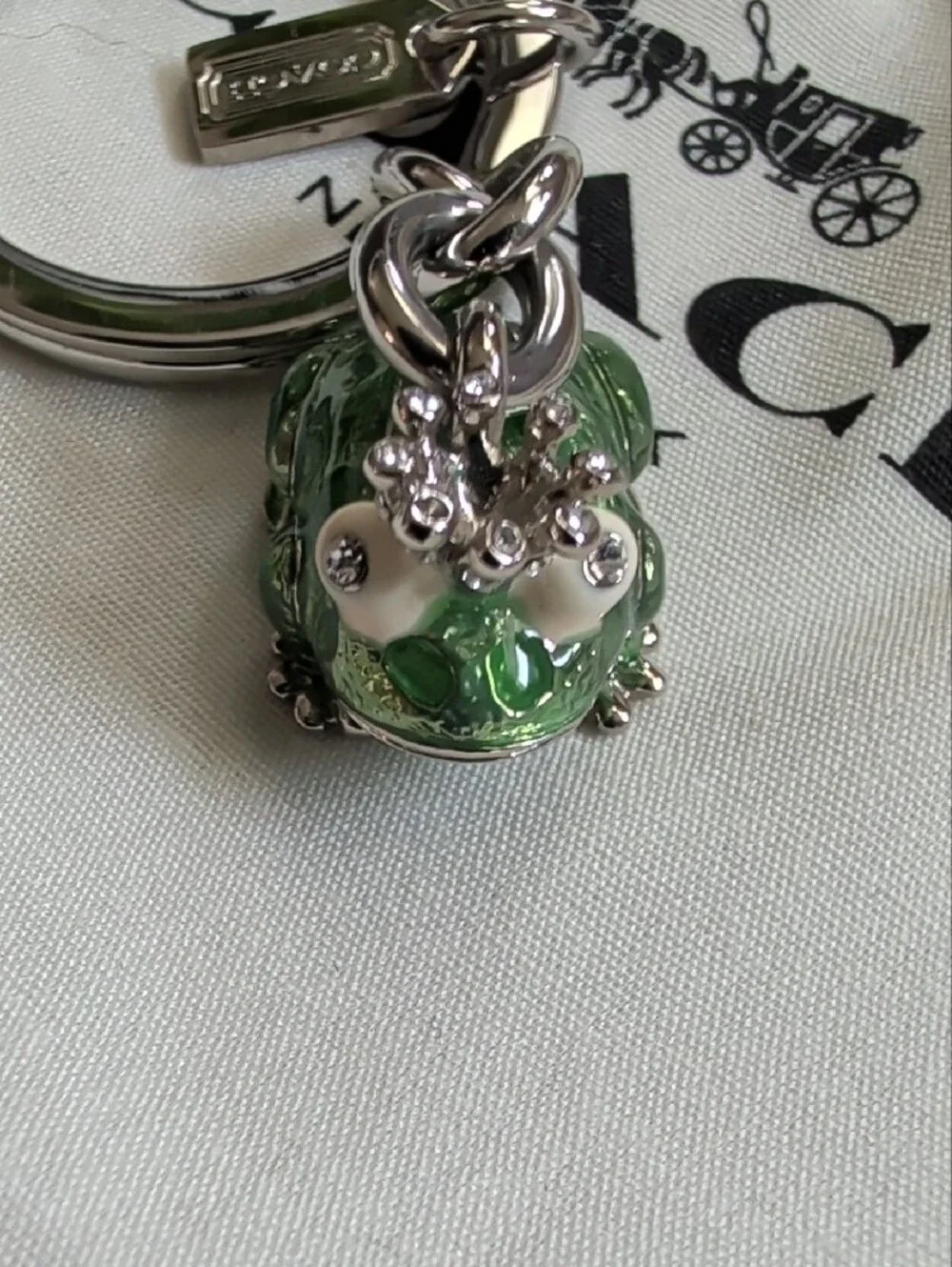 Coach Frog Prince Enameled Keychain With Swarovski Crystals (92448) EUC